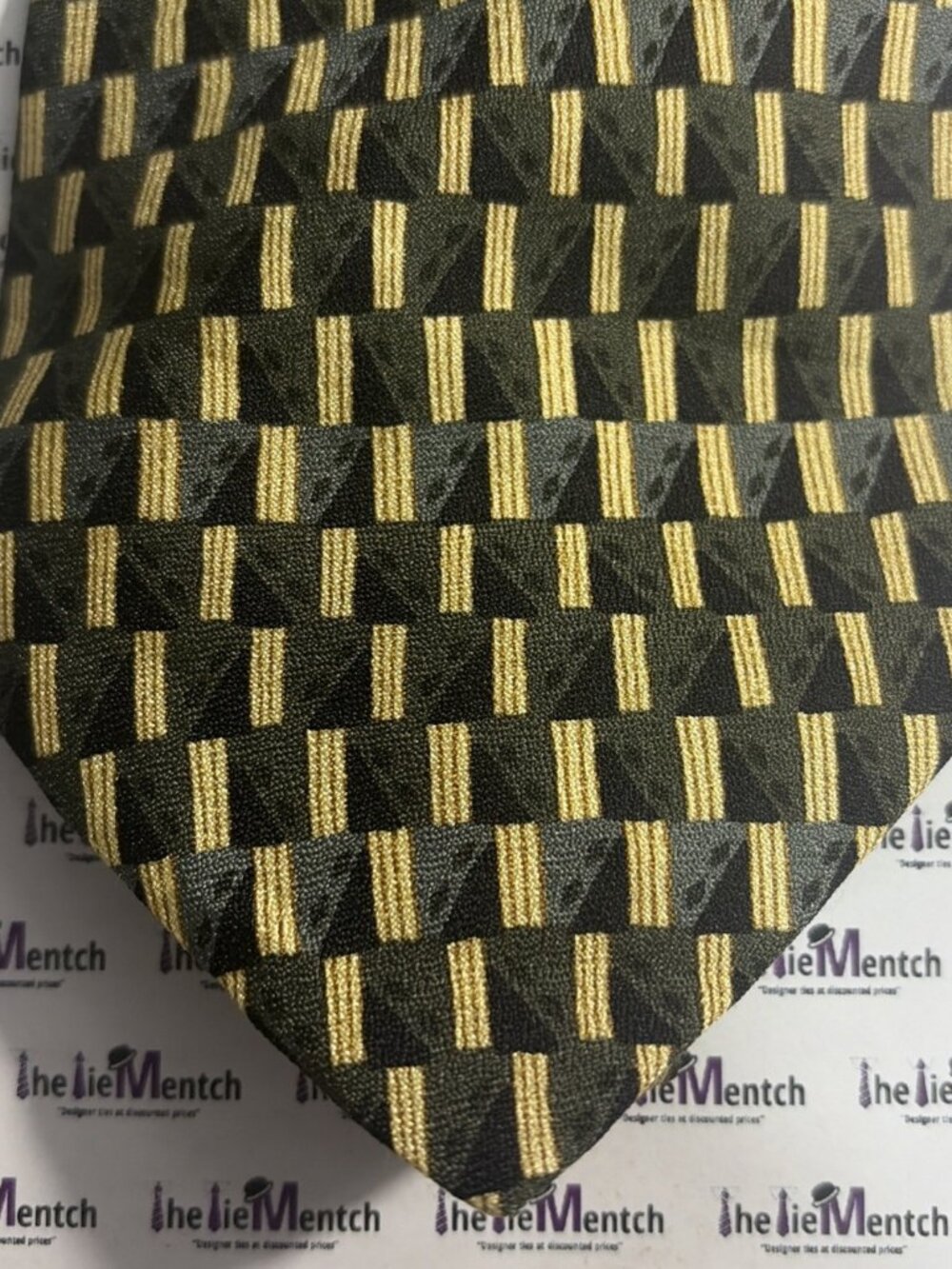 TODAY’S MAN Silk Gold & Green Block Pattern Tie 4”